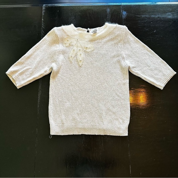 MCII Vintage Retro Medium Silk Pearl Light Cream White Sweater Short Sleeve - Picture 1 of 9